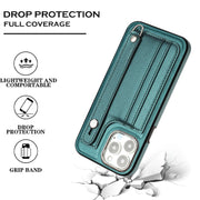 For iPhone 13 Pro Max Shockproof Leather Phone Case with Wrist Strap(Green)
