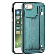 For iPhone SE 2022/SE 2020/6/7/8 Shockproof Leather Phone Case with Wrist Strap(Green)