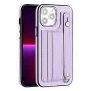 For iPhone 15 Pro Shockproof Leather Phone Case with Wrist Strap(Purple)
