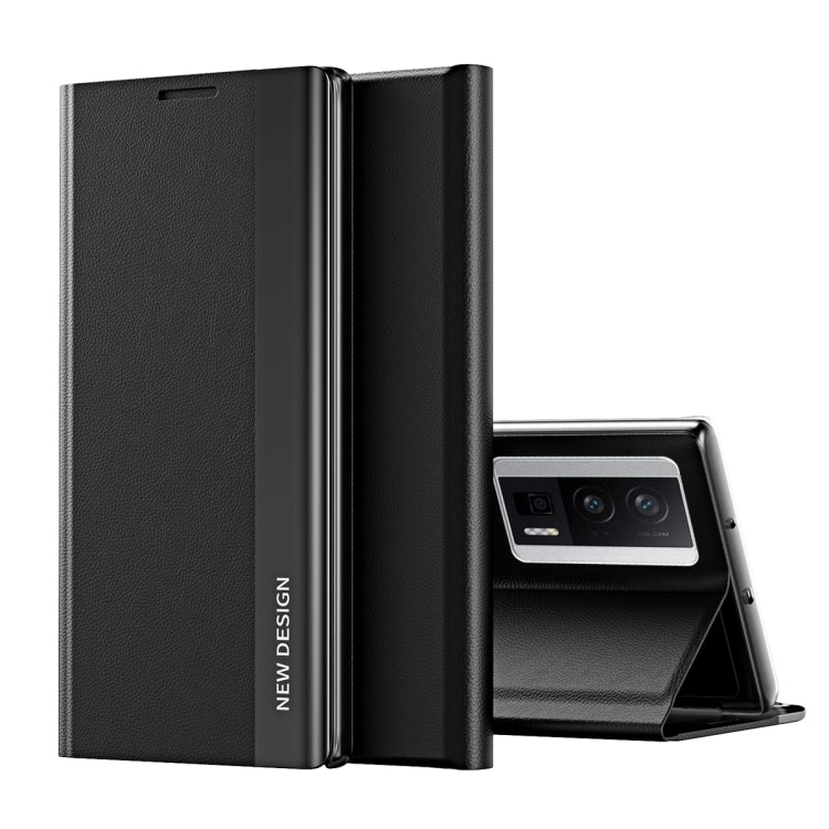 For Xiaomi Poco F5 Pro Side Side Electroplated Magnetic Leather Phone Case(Black)