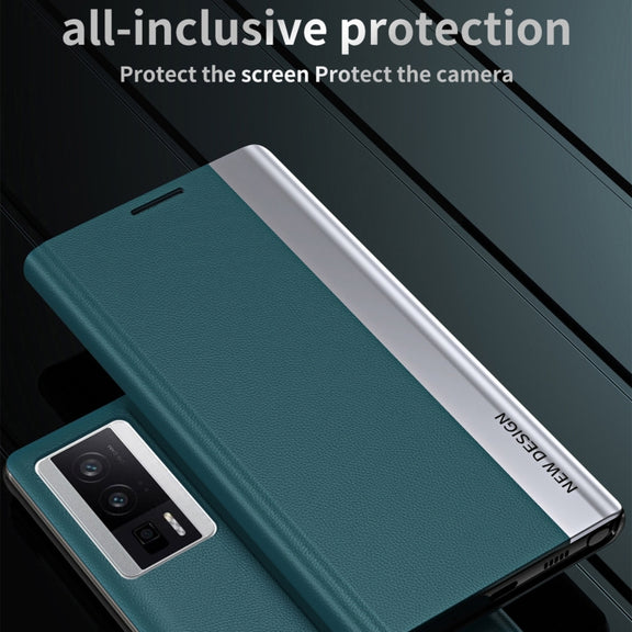 For Xiaomi Poco F5 Pro Side Side Electroplated Magnetic Leather Phone Case(Silver)