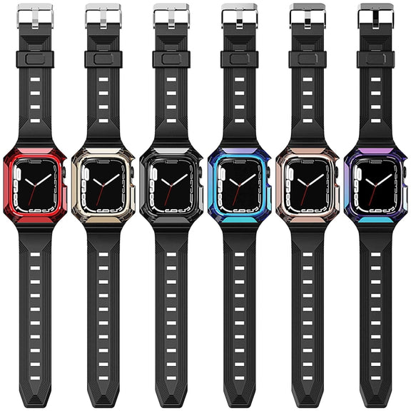 Armor Case Integrated TPU Watch Band For Apple Watch 9 45mm(Rose Gold)