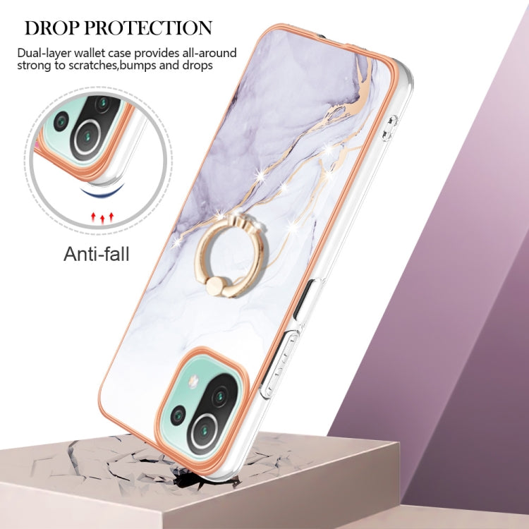 For Xiaomi Mi 11 Lite Electroplating Marble IMD TPU Phone Case with Ring Holder(White 006)