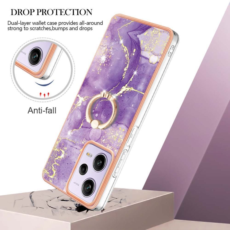 For Xiaomi Redmi Note 12 Pro 5G Global Electroplating Marble IMD TPU Phone Case with Ring Holder(Purple 002)