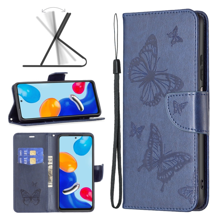 For Xiaomi Redmi Note 12S 4G / Note 11 Two Butterflies Embossing Leather Phone Case(Blue)