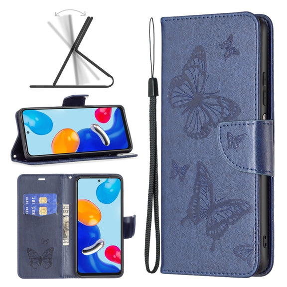 For Xiaomi Redmi Note 12S 4G / Note 11 Two Butterflies Embossing Leather Phone Case(Blue)