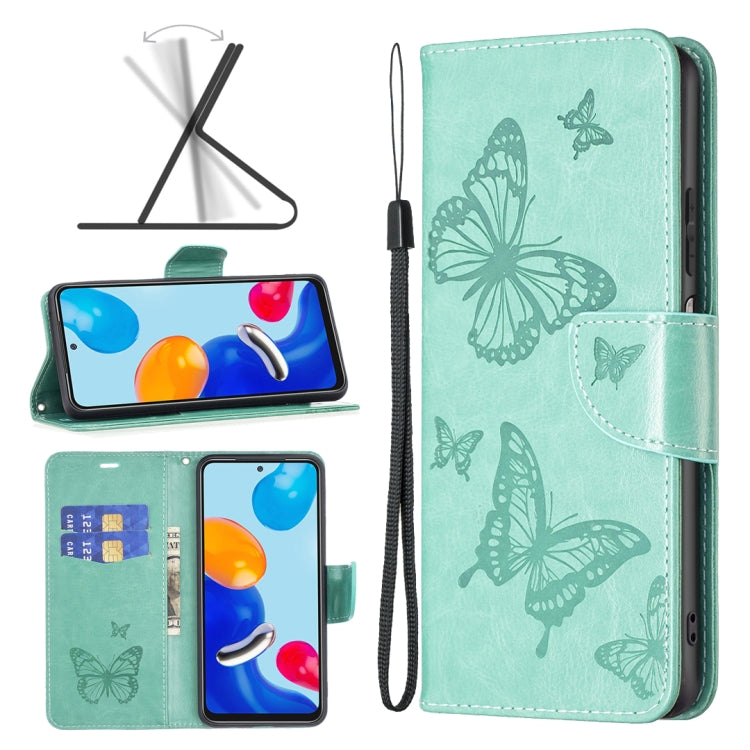 For Xiaomi Redmi Note 12S 4G / Note 11 Two Butterflies Embossing Leather Phone Case(Green)