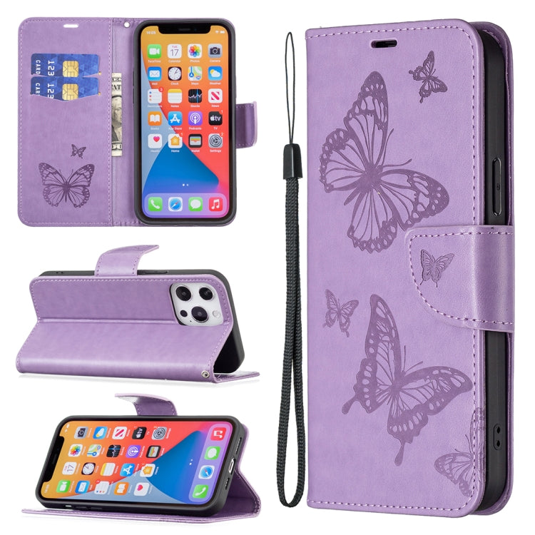 For Xiaomi Redmi 12 4G Two Butterflies Embossing Leather Phone Case(Purple)