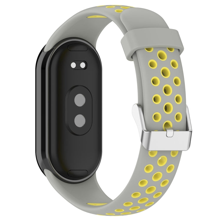 For Xiaomi Mi Band 8 Two-color Steel Plug Silicone Watch Band(Grey Yellow)