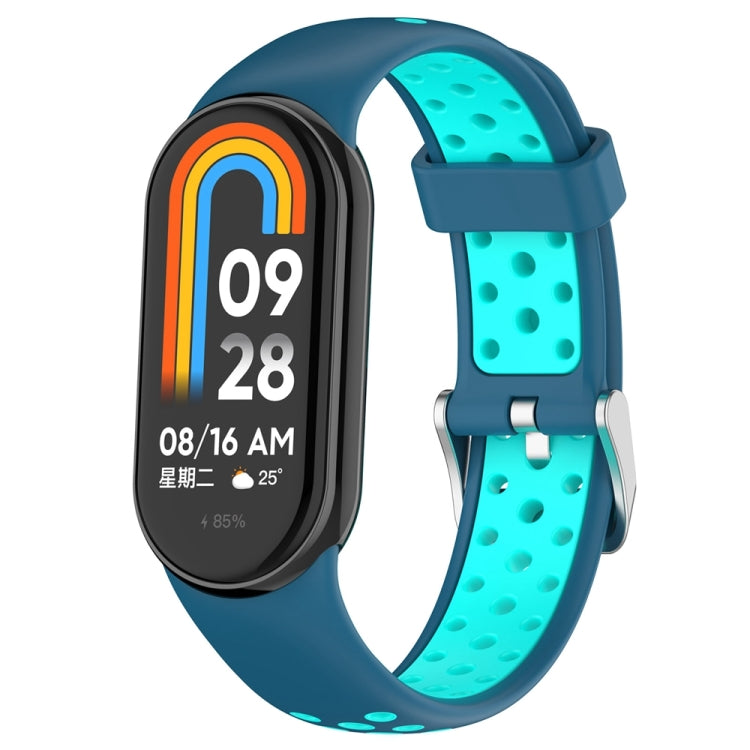 For Xiaomi Mi Band 8 Two-color Steel Plug Silicone Watch Band(Blue Teal)