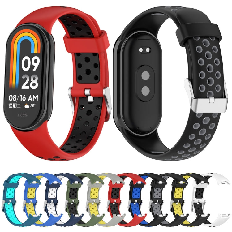 For Xiaomi Mi Band 8 Two-color Steel Plug Silicone Watch Band(Black Grey)