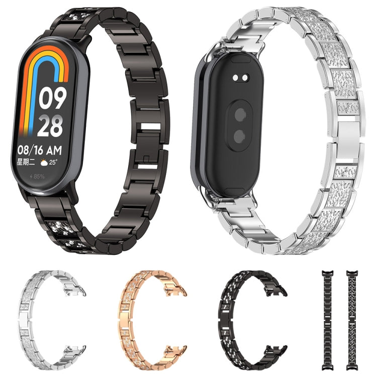 For Xiaomi Mi Band 8 Three-beads Full Diamond Metal Watch Band(Black)