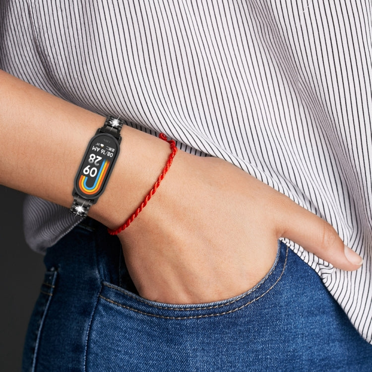 For Xiaomi Mi Band 8 Three-beads Full Diamond Metal Watch Band(Black)