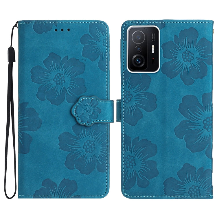 For Xiaomi 11T / 11T Pro Flower Embossing Pattern Leather Phone Case(Blue)