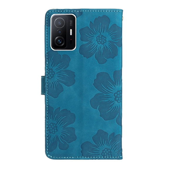 For Xiaomi 11T / 11T Pro Flower Embossing Pattern Leather Phone Case(Blue)