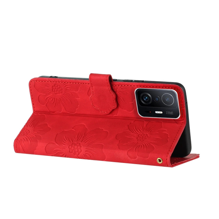 For Xiaomi 11T / 11T Pro Flower Embossing Pattern Leather Phone Case(Red)