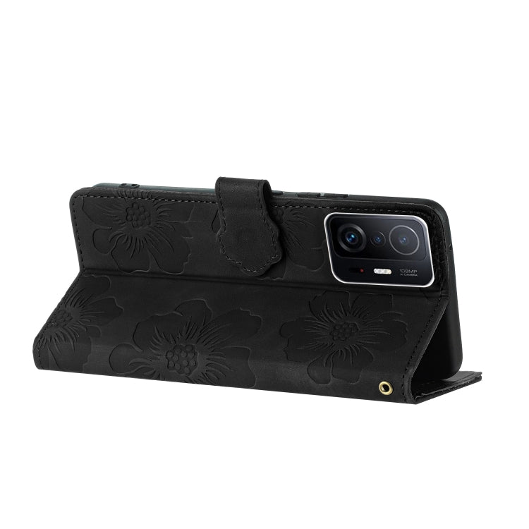 For Xiaomi 11T / 11T Pro Flower Embossing Pattern Leather Phone Case(Black)