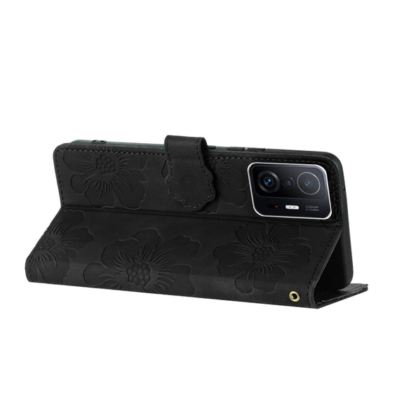 For Xiaomi 11T / 11T Pro Flower Embossing Pattern Leather Phone Case(Black)