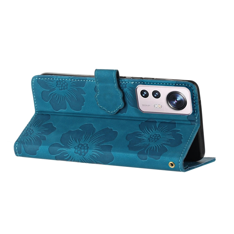 For Xiaomi 12 Lite Flower Embossing Pattern Leather Phone Case(Blue)