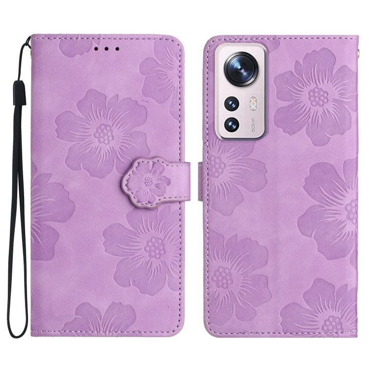 For Xiaomi 12 Pro Flower Embossing Pattern Leather Phone Case(Purple)