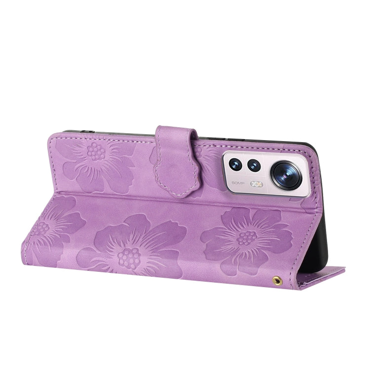 For Xiaomi 12 Pro Flower Embossing Pattern Leather Phone Case(Purple)