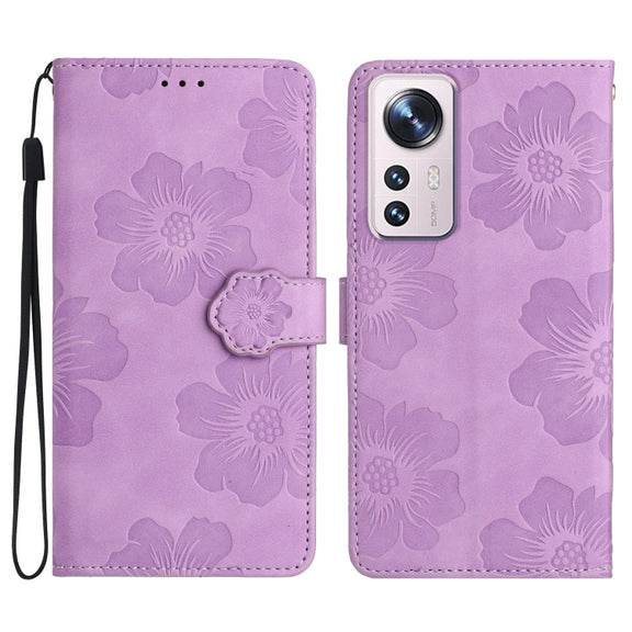 For Xiaomi 12 Pro Flower Embossing Pattern Leather Phone Case(Purple)