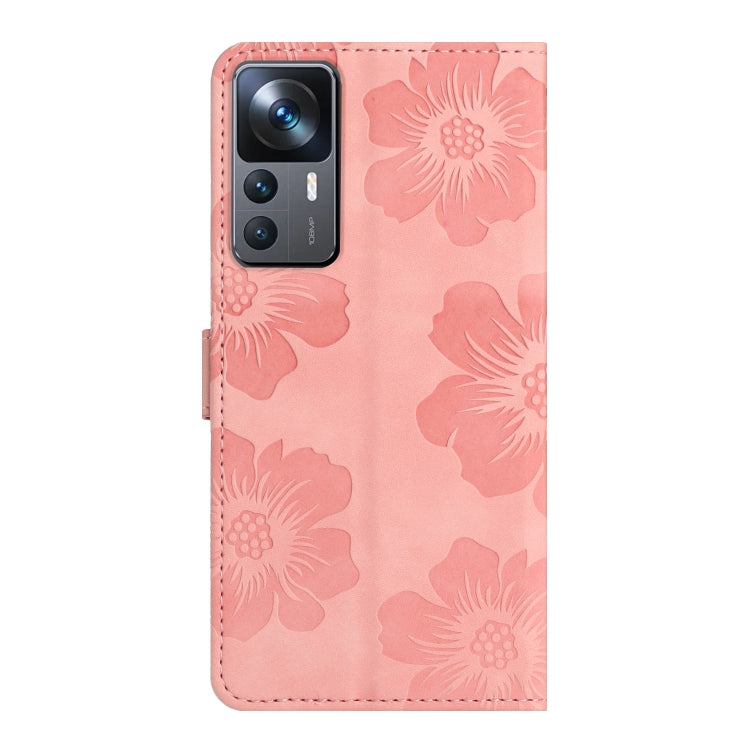 For Xiaomi 12T  / 12T Pro Flower Embossing Pattern Leather Phone Case(Pink)