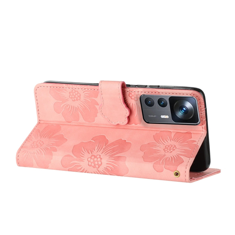 For Xiaomi 12T  / 12T Pro Flower Embossing Pattern Leather Phone Case(Pink)