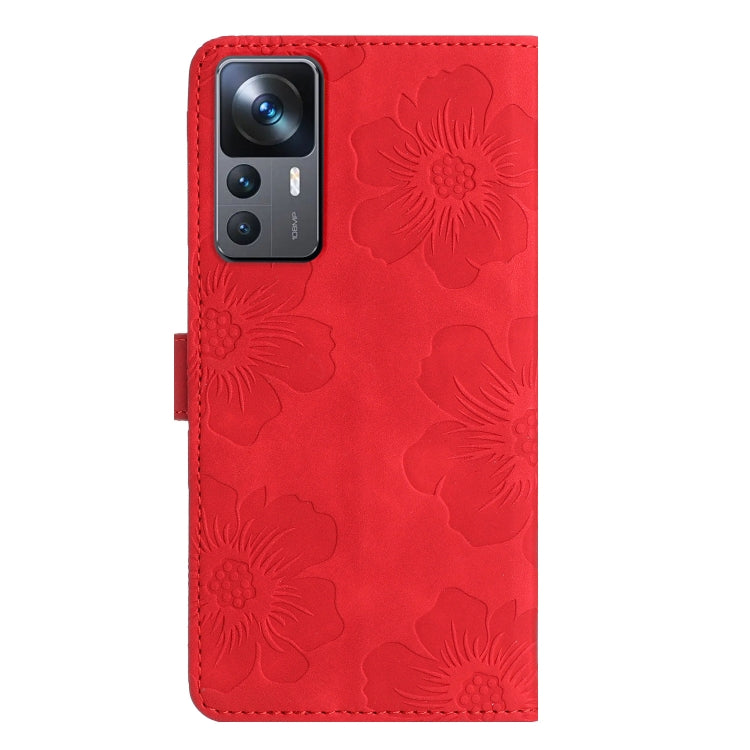 For Xiaomi 12T  / 12T Pro Flower Embossing Pattern Leather Phone Case(Red)