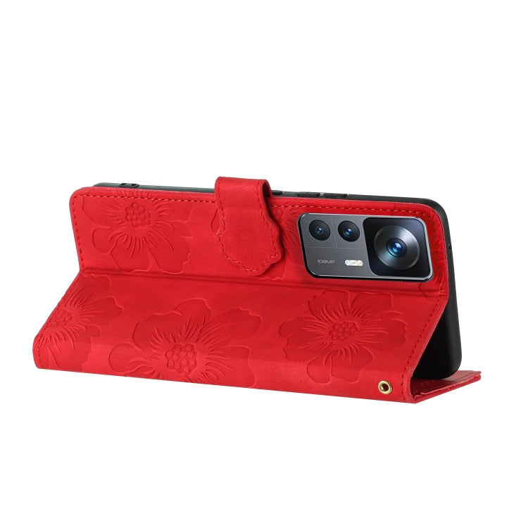 For Xiaomi 12T  / 12T Pro Flower Embossing Pattern Leather Phone Case(Red)