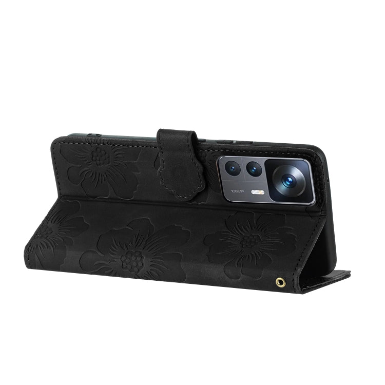 For Xiaomi 12T  / 12T Pro Flower Embossing Pattern Leather Phone Case(Black)