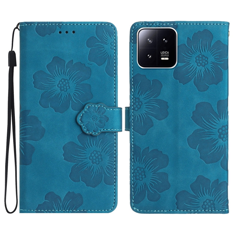 For Xiaomi 13 Flower Embossing Pattern Leather Phone Case(Blue)