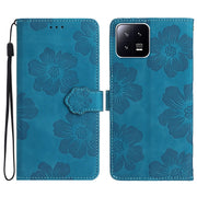 For Xiaomi 13 Flower Embossing Pattern Leather Phone Case(Blue)
