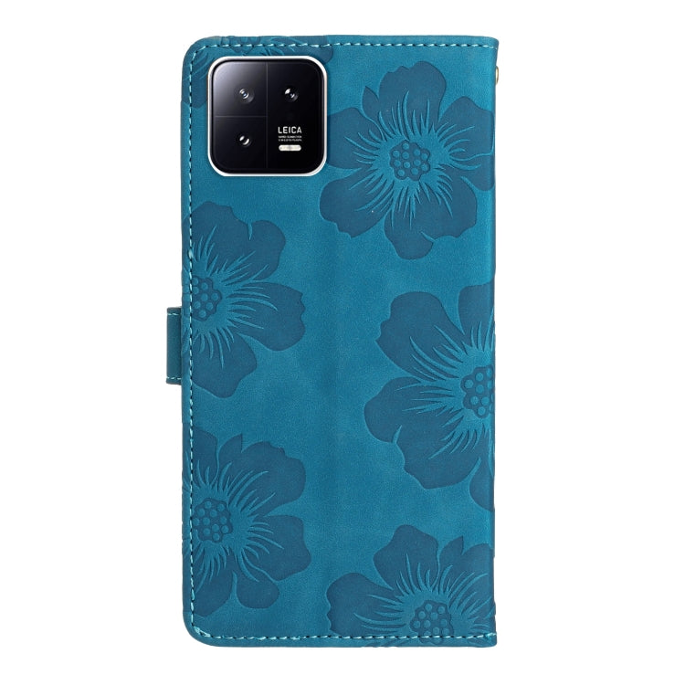 For Xiaomi 13 Flower Embossing Pattern Leather Phone Case(Blue)
