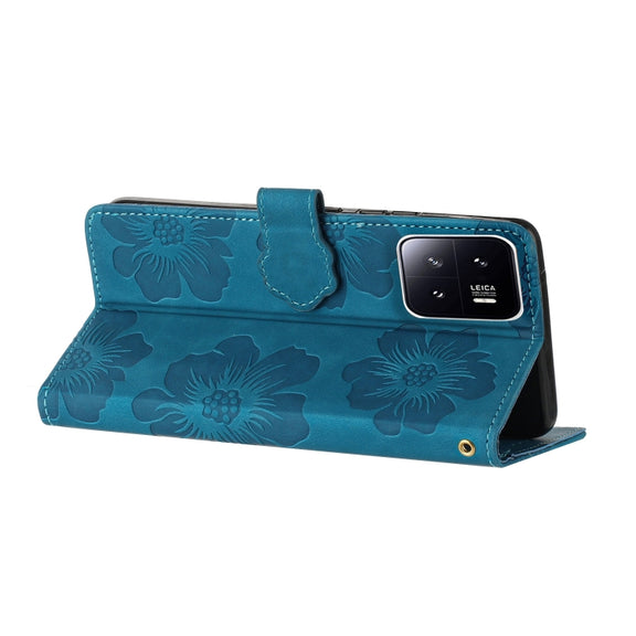 For Xiaomi 13 Flower Embossing Pattern Leather Phone Case(Blue)