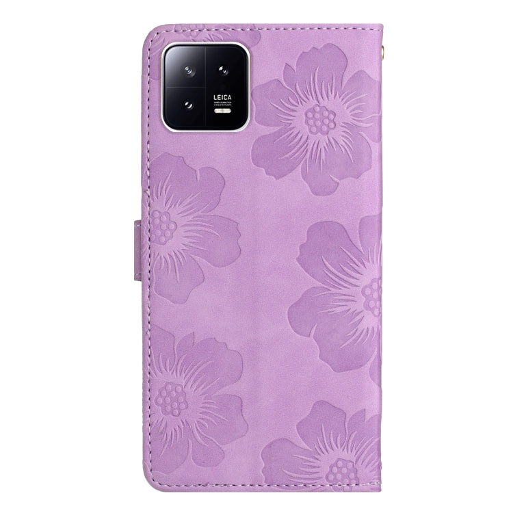 For Xiaomi 13 Flower Embossing Pattern Leather Phone Case(Purple)