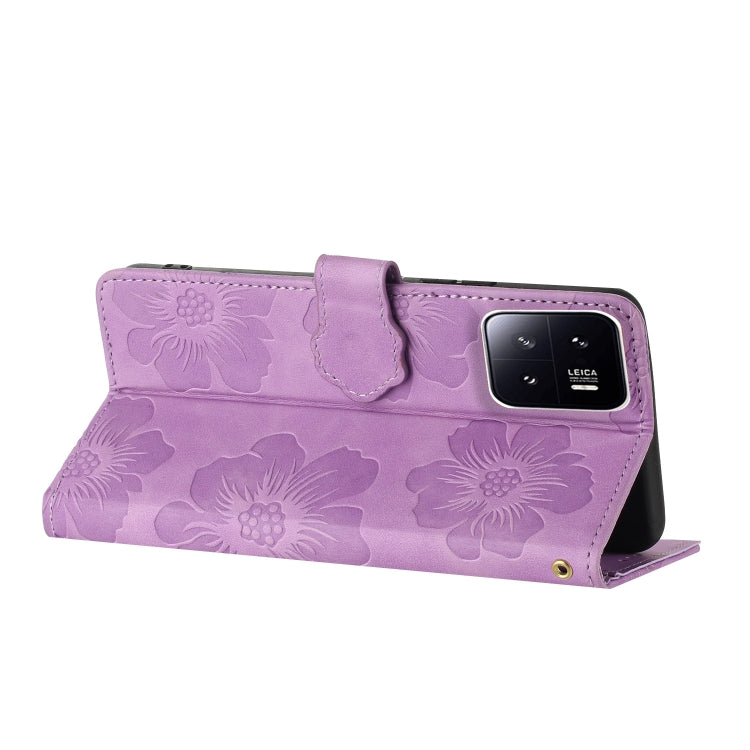 For Xiaomi 13 Flower Embossing Pattern Leather Phone Case(Purple)