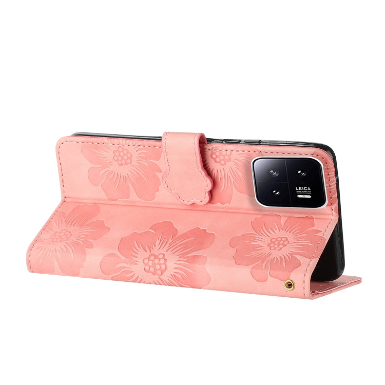 For Xiaomi 13 Flower Embossing Pattern Leather Phone Case(Pink)