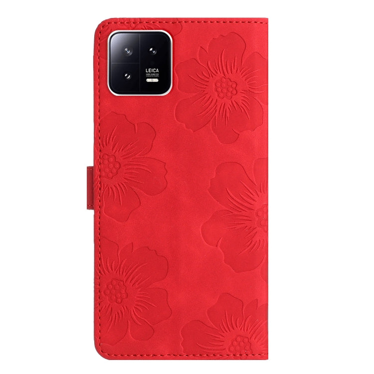 For Xiaomi 13 Flower Embossing Pattern Leather Phone Case(Red)