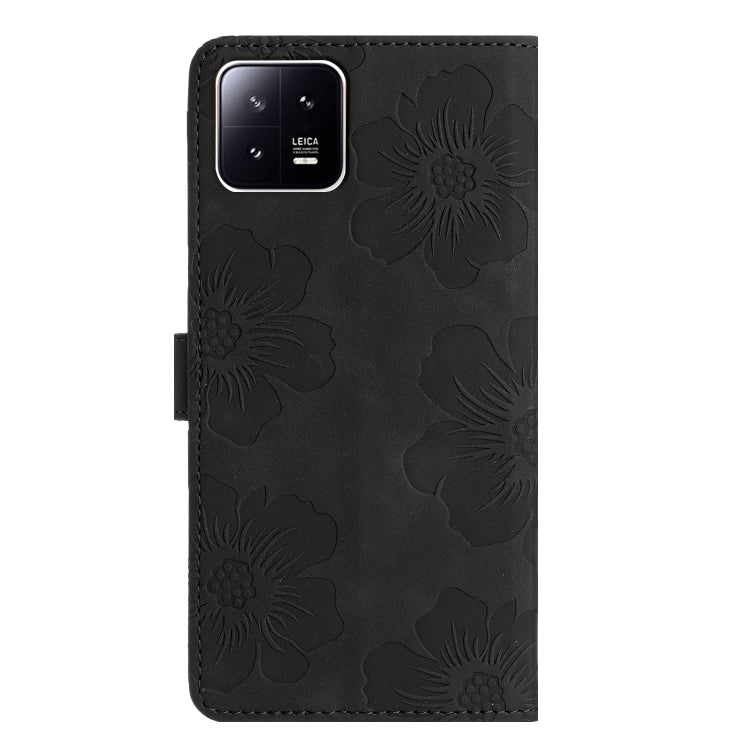 For Xiaomi 13 Flower Embossing Pattern Leather Phone Case(Black)