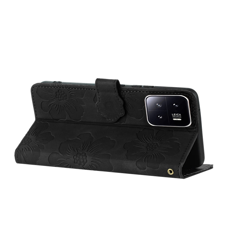 For Xiaomi 13 Flower Embossing Pattern Leather Phone Case(Black)