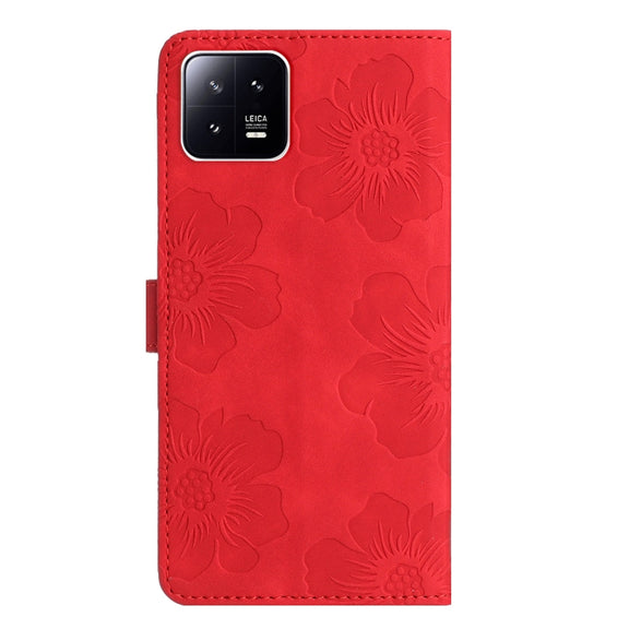 For Xiaomi 13 Pro Flower Embossing Pattern Leather Phone Case(Red)