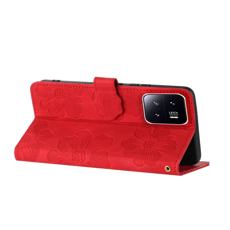 For Xiaomi 13 Pro Flower Embossing Pattern Leather Phone Case(Red)