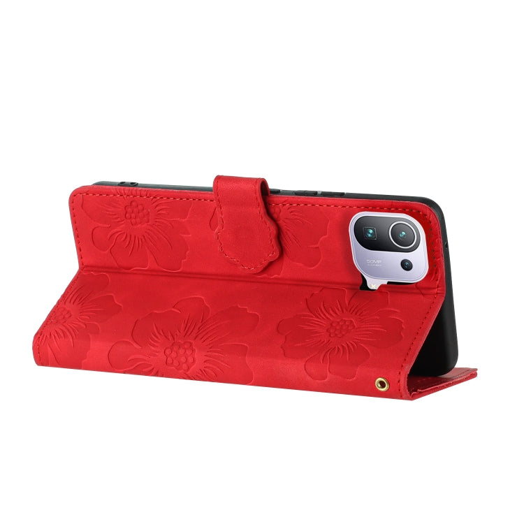 For Xiaomi Mi 11 Pro Flower Embossing Pattern Leather Phone Case(Red)