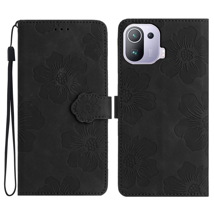 For Xiaomi Mi 11 Pro Flower Embossing Pattern Leather Phone Case(Black)