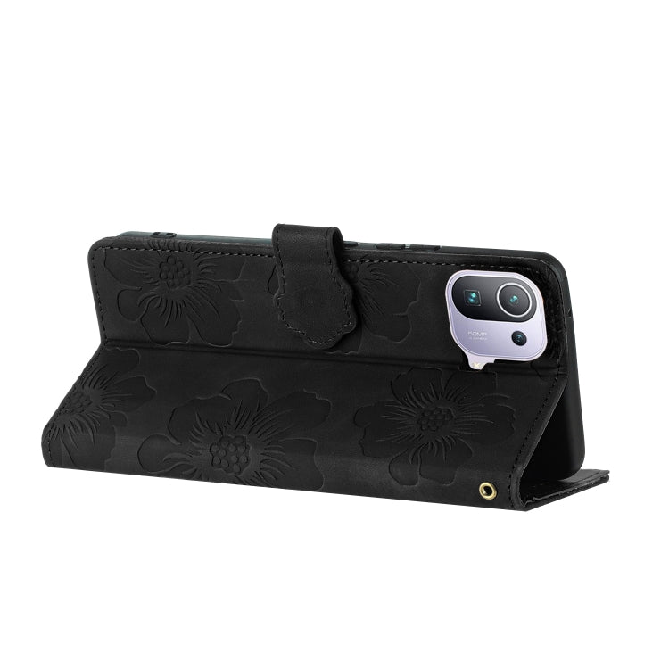 For Xiaomi Mi 11 Pro Flower Embossing Pattern Leather Phone Case(Black)