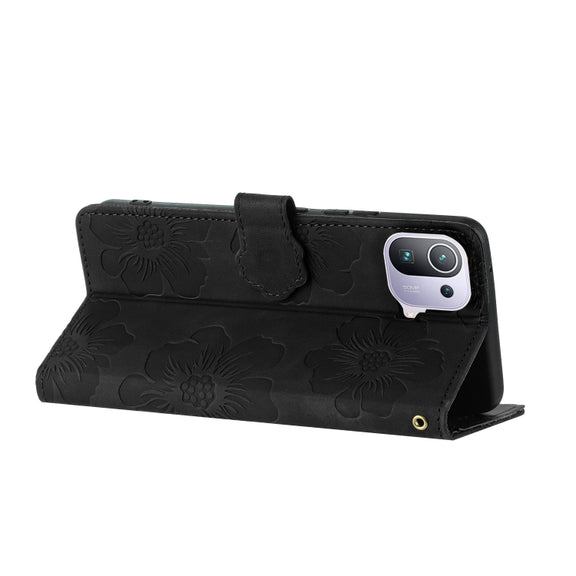 For Xiaomi Mi 11 Pro Flower Embossing Pattern Leather Phone Case(Black)