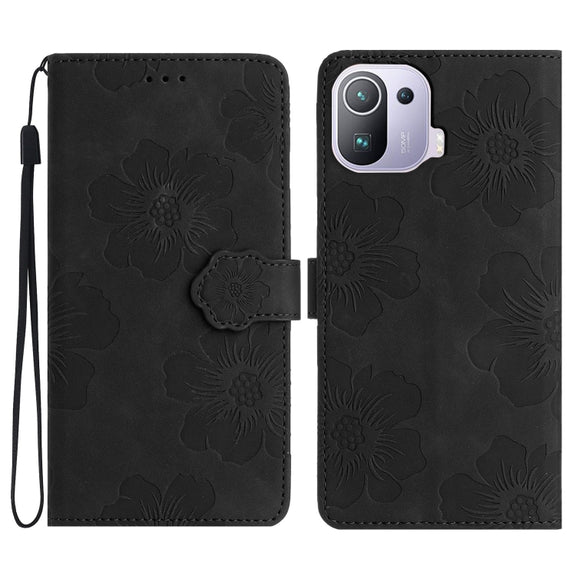 For Xiaomi Mi 11 Pro Flower Embossing Pattern Leather Phone Case(Black)