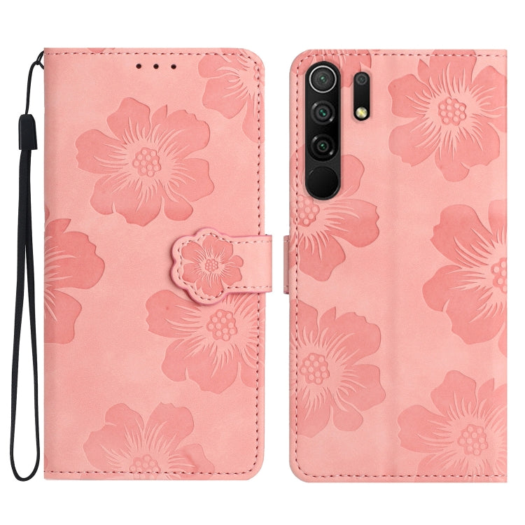 For Xiaomi Redmi 9 Flower Embossing Pattern Leather Phone Case(Pink)