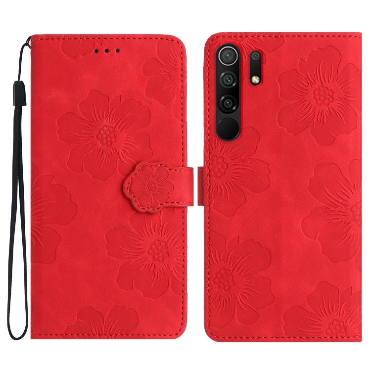 For Xiaomi Redmi 9 Flower Embossing Pattern Leather Phone Case(Red)